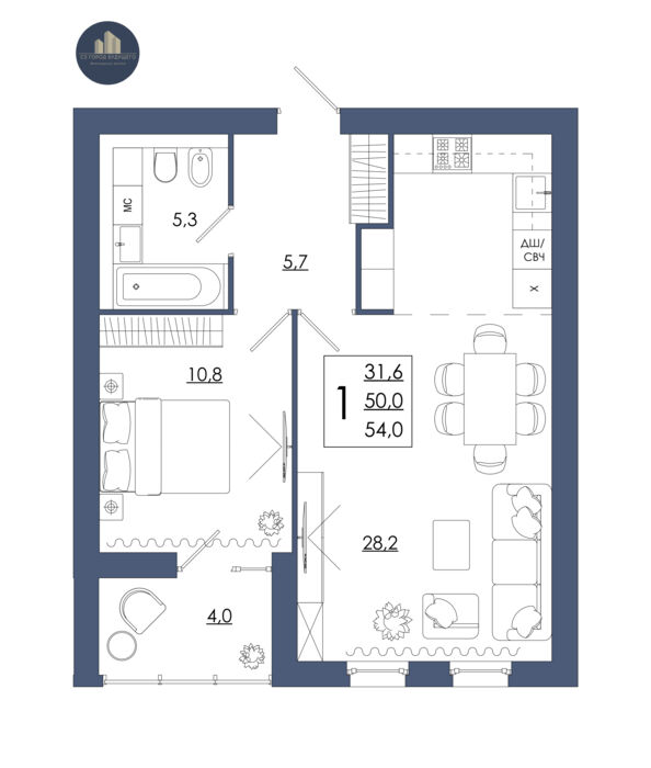 Планировка помещения «1-комнатная квартира № 84»