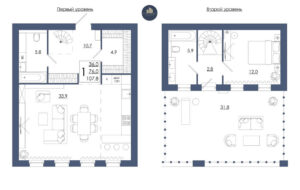 Планировка помещения «1 к 107,8 кухня 33,9»