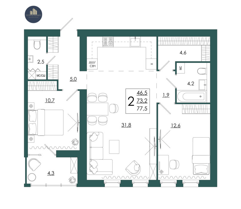 Планировка помещения «2-комнатная квартира № 78»