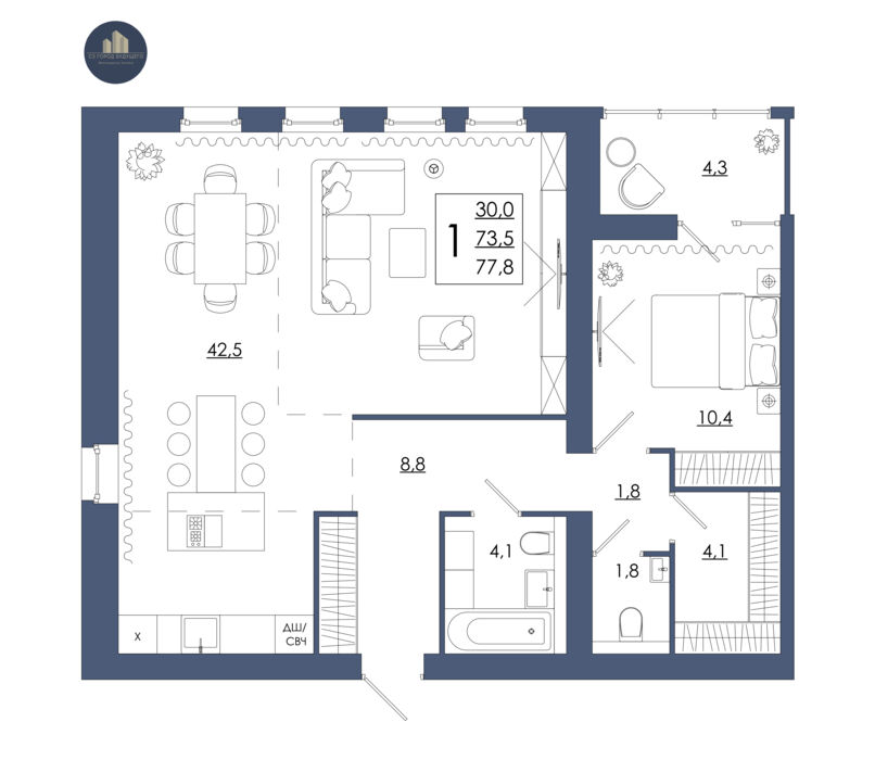 Планировка помещения «1-комнатная квартира № 112»