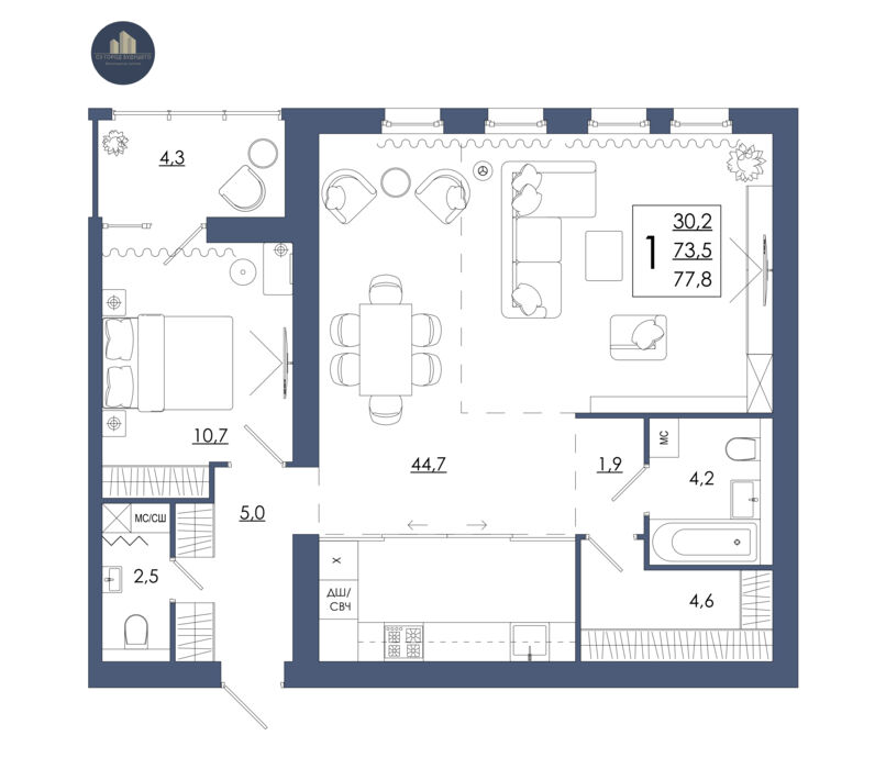 Планировка помещения «1-комнатная квартира № 113»