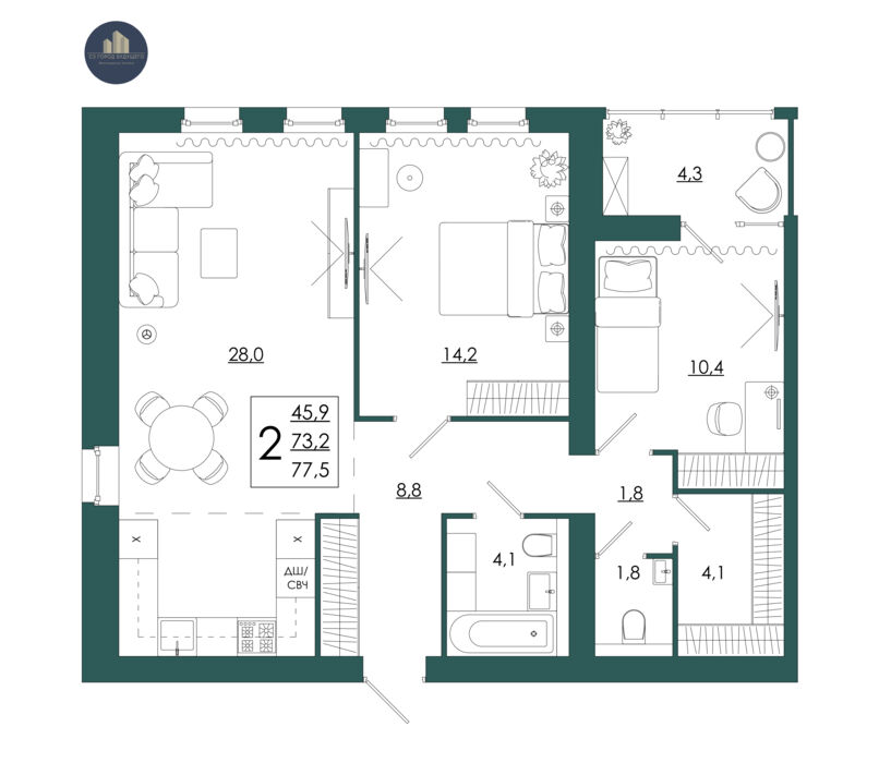 Планировка помещения «2-комнатная квартира № 59»