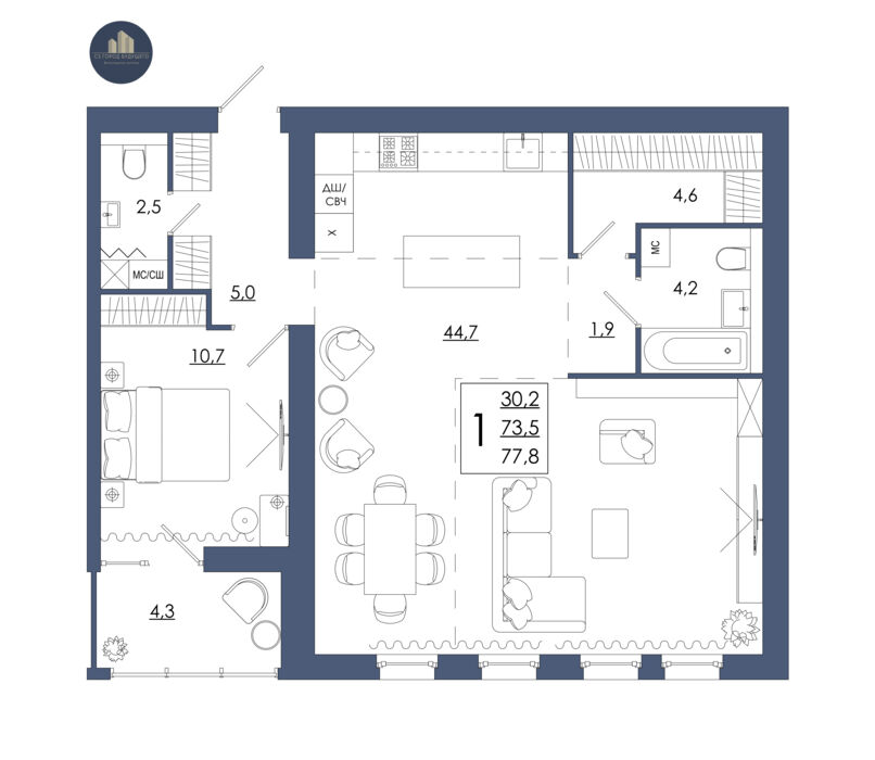 Планировка помещения «1-комнатная квартира № 116»