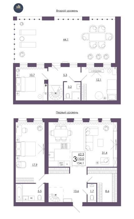 Планировка помещения «3-комнатная квартира № 124»