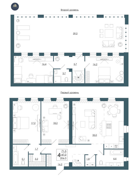 Планировка помещения «4-комнатная квартира № 117»