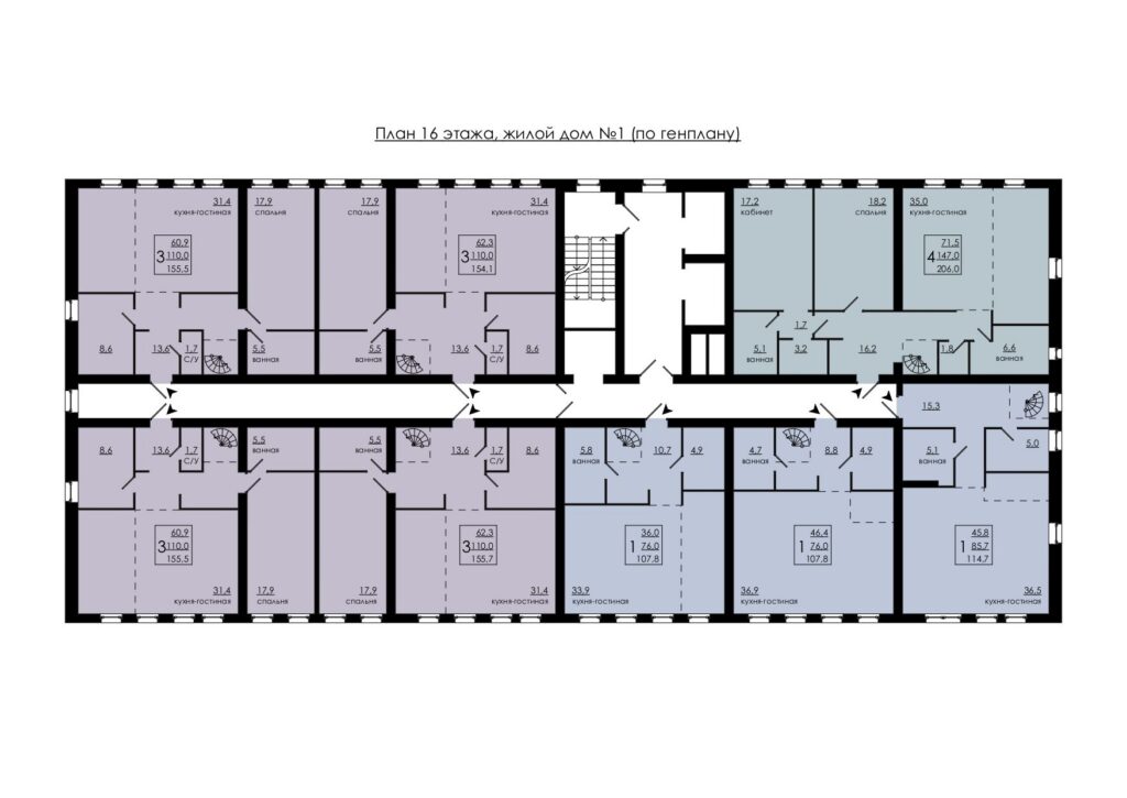 Планировка этажа «3-комнатная квартира № 118»