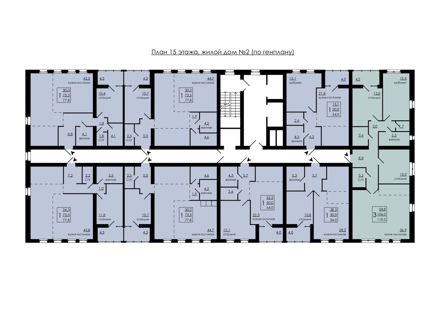 Планировка этажа «1-комнатная квартира № 113»